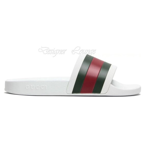 NEW GUCCI Men's WEB Pursuit Pool / Beach White Rubber Slides G 9 / US 9.5 - Picture 7 of 14